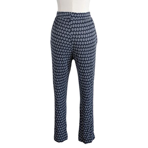 H&M Blue White Geometric Ikat-Inspired High Waist Casual Pants Women’s Small - Picture 4 of 9